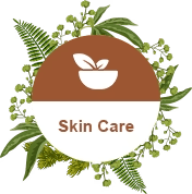 Logo for skin care with a bowl and leaves on a brown background